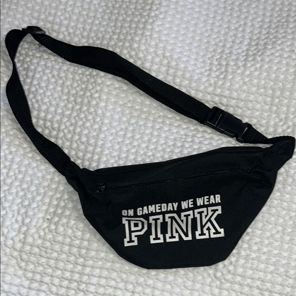 Black Fanny Pack with Pink Logo
